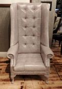 1 x Bespoke Handcrafted Button-Back Wing-Back Chair - Beautiful High-Back Chair In An Opulent Grey
