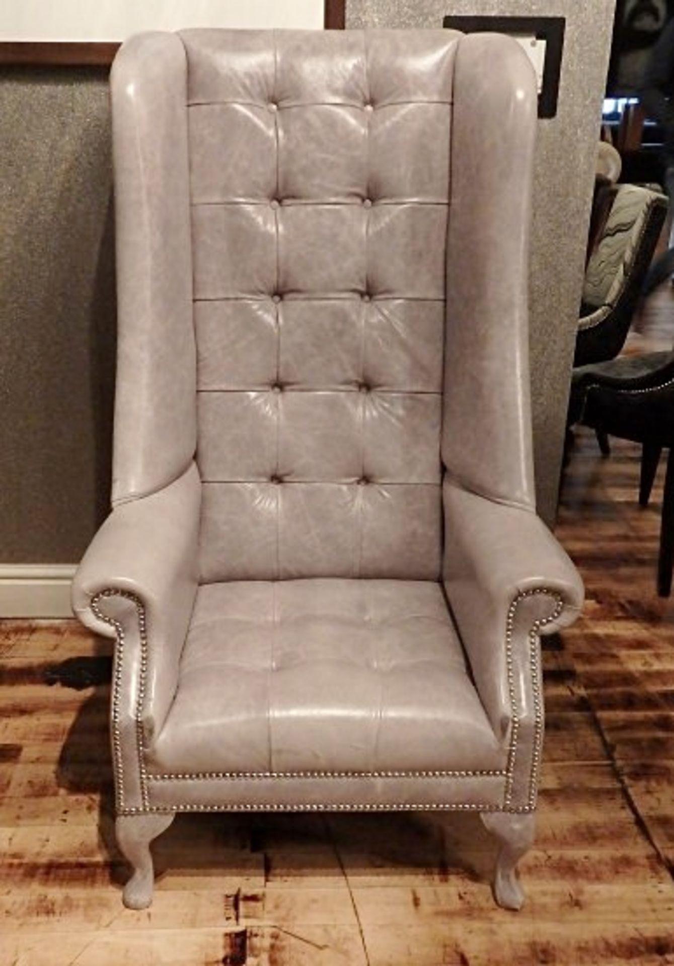 1 x Bespoke Handcrafted Button-Back Wing-Back Chair - Beautiful High-Back Chair In An Opulent Grey