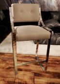 1 x Tall Modern Button-back Stool - Features Sleek Chrome Frame With Fawn Upholstery - Dimensions: