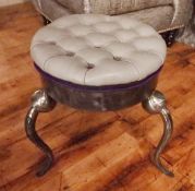 1 x Bespoke Handcrafted Stool - Unique Metal Framework With Leather Upholstered Cushion - Grey -