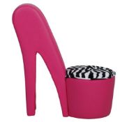 1 x Girls PINK Stiletto Chair - Faux Leather with Diamantes & Zebra Print Design - Brand New & Boxed