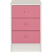 2 x Malibu 3 Drawer Bedside Chests - Pink And White - Self Assembly - Brand New & Boxed - CL112 -