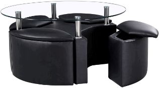 1 x Dakota Round Coffee Table with 4 Ottoman Storage Stools - Colour: BLACK - CL112 - Location: