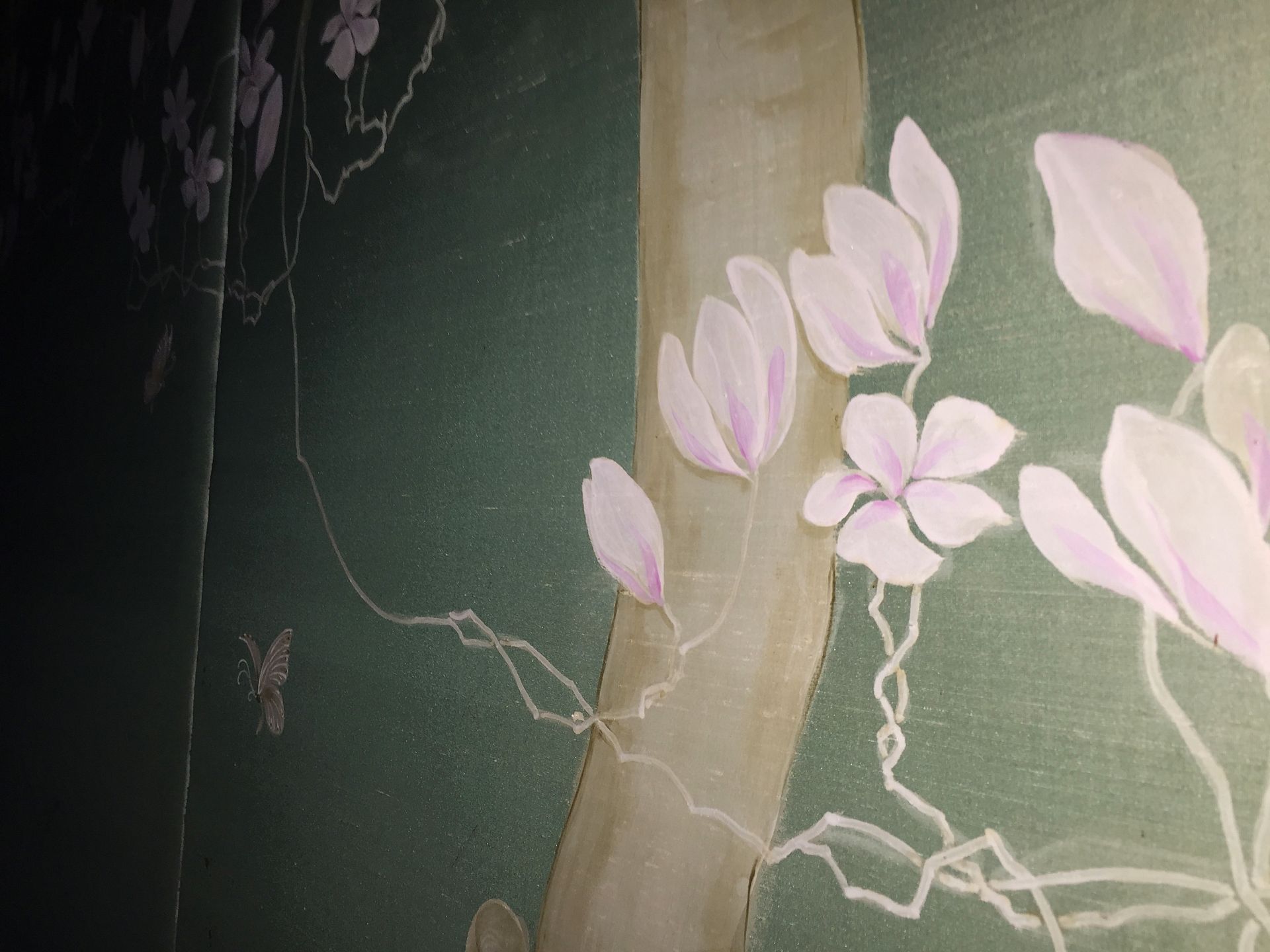6 x Padded Silk Oriental Themed Wall Panels in deep Pale Green colour with tree theme - Ref: sb030 - - Image 4 of 5