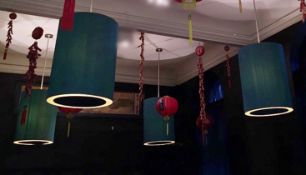 6 x Large Silk Cylinder Ceiling Hung Lights - Approx Measurements: Diameter 70cm x height 90cm