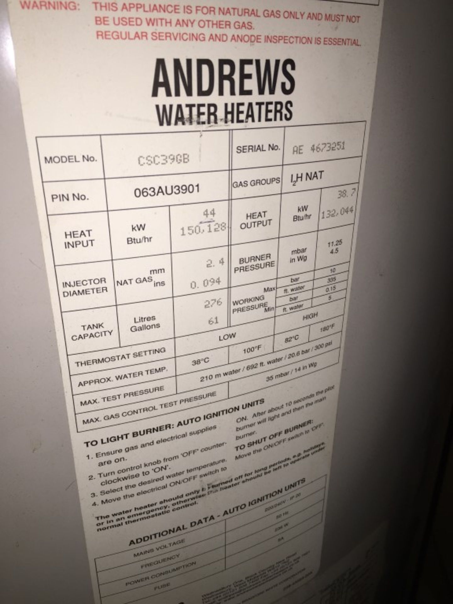 Large Lot Comprising Of 1 x Andrews CSC39GB - 276 Litre Cylinder (approx £7,395 alone),  1 x JAB - Image 10 of 24