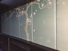 6 x Padded Silk Oriental Themed Wall Panels in deep Pale Green colour with tree theme - Ref: sb030 -