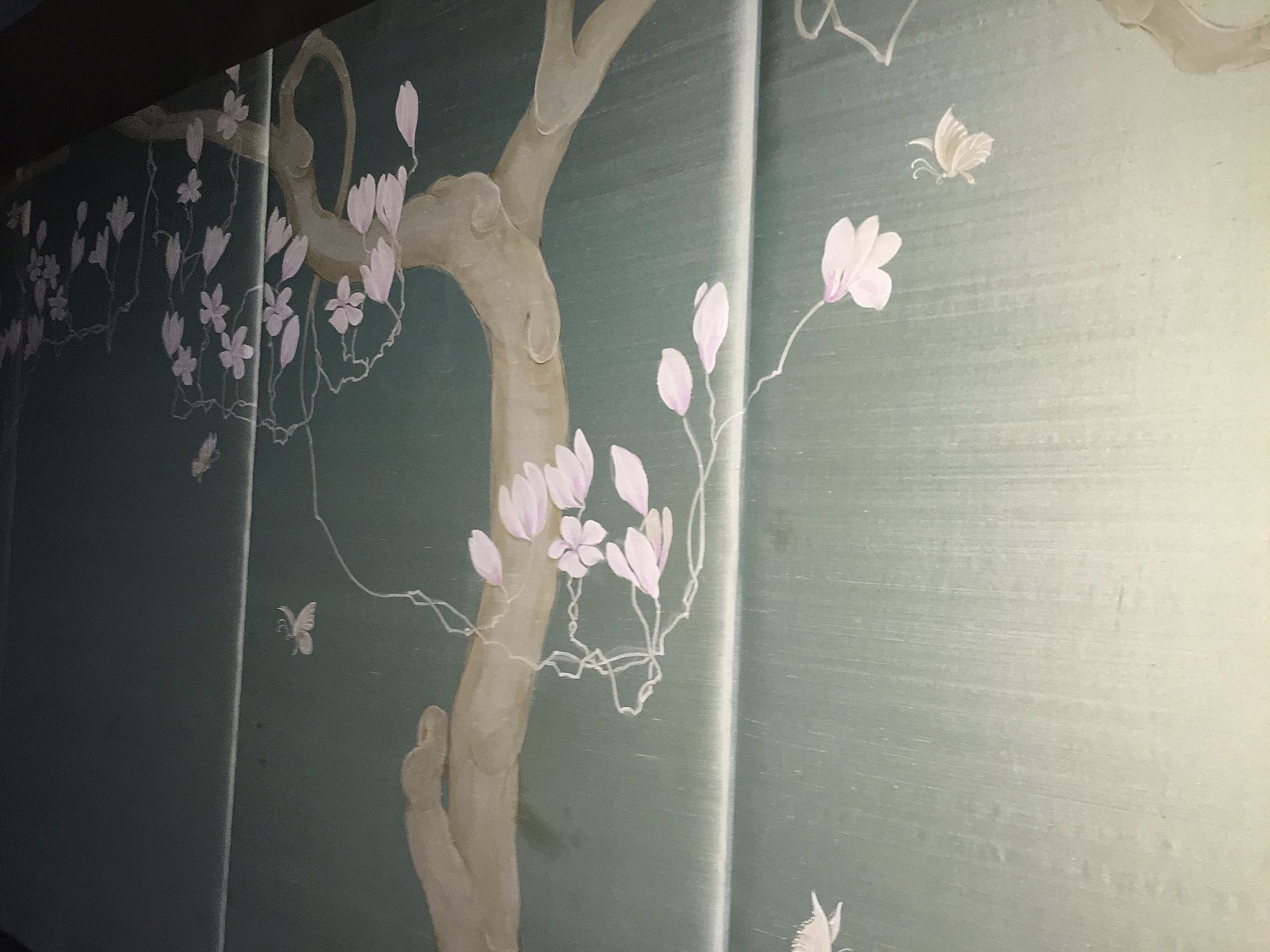 6 x Padded Silk Oriental Themed Wall Panels in deep Pale Green colour with tree theme - Ref: sb030 - - Image 2 of 5