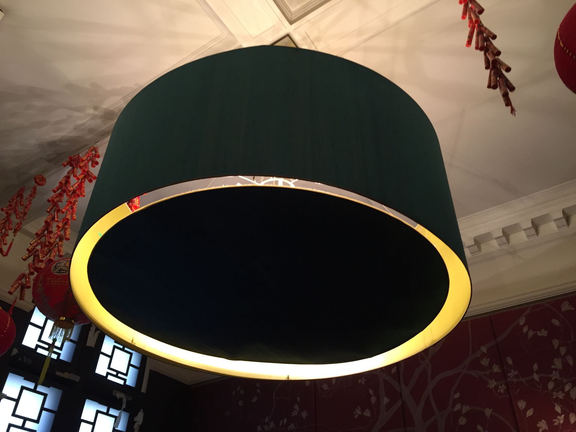 2 x Large Silk Cylinder Ceiling Hung Lights - Ref: sb001 - CL123 - Location: High Holborn, London