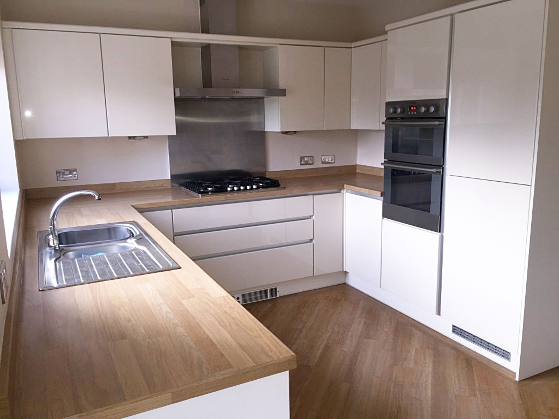 1 x Panorama Modern White Gloss Handless Kitchen With Timber Worktop And Appliances – Approx 2 years - Image 3 of 40