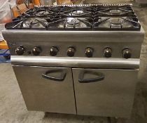 1 x Commercial Lincat SLR9 Silverlink Gas 6 Burner Range - Stainless Steel - Dimensions: W90 x H95 x