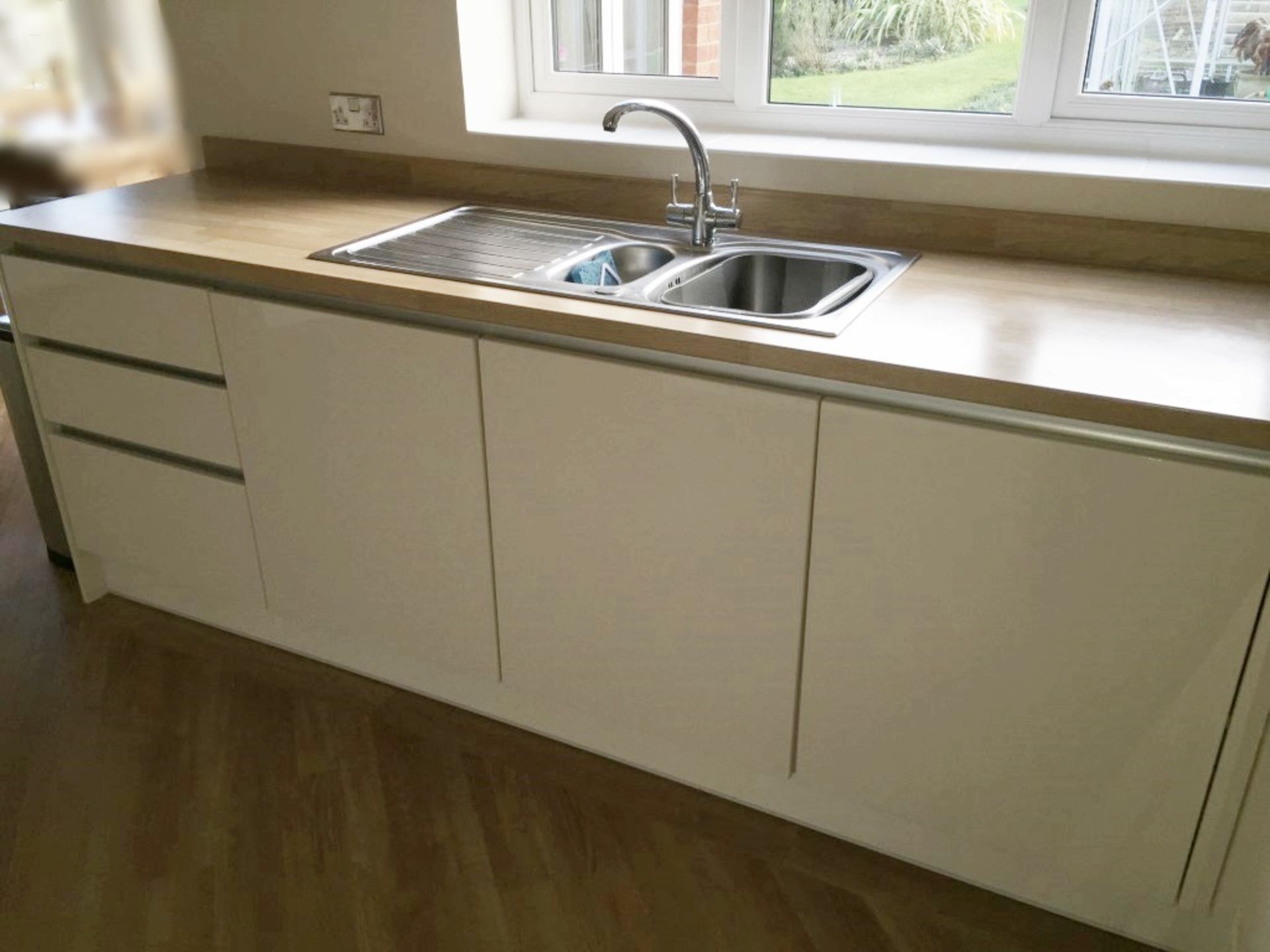 1 x Panorama Modern White Gloss Handless Kitchen With Timber Worktop And Appliances – Approx 2 years - Image 21 of 40