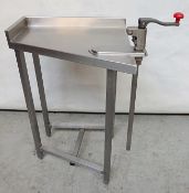 1 x Stainless Steel Commercial Kitchen Corner Prep Bench Fitted With Tin Opener - H87 x W58 x D52