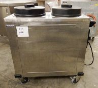 1 x Cidelcem Cidelmatic 2 Plate Warming Dispenser - Model CT2CR - On Castors - Stainless Steel