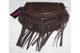 1 x Zandra Rhodes Jada Brown Tassel Fringe Satchel Handbag - Brand New Stock - PU Leather -