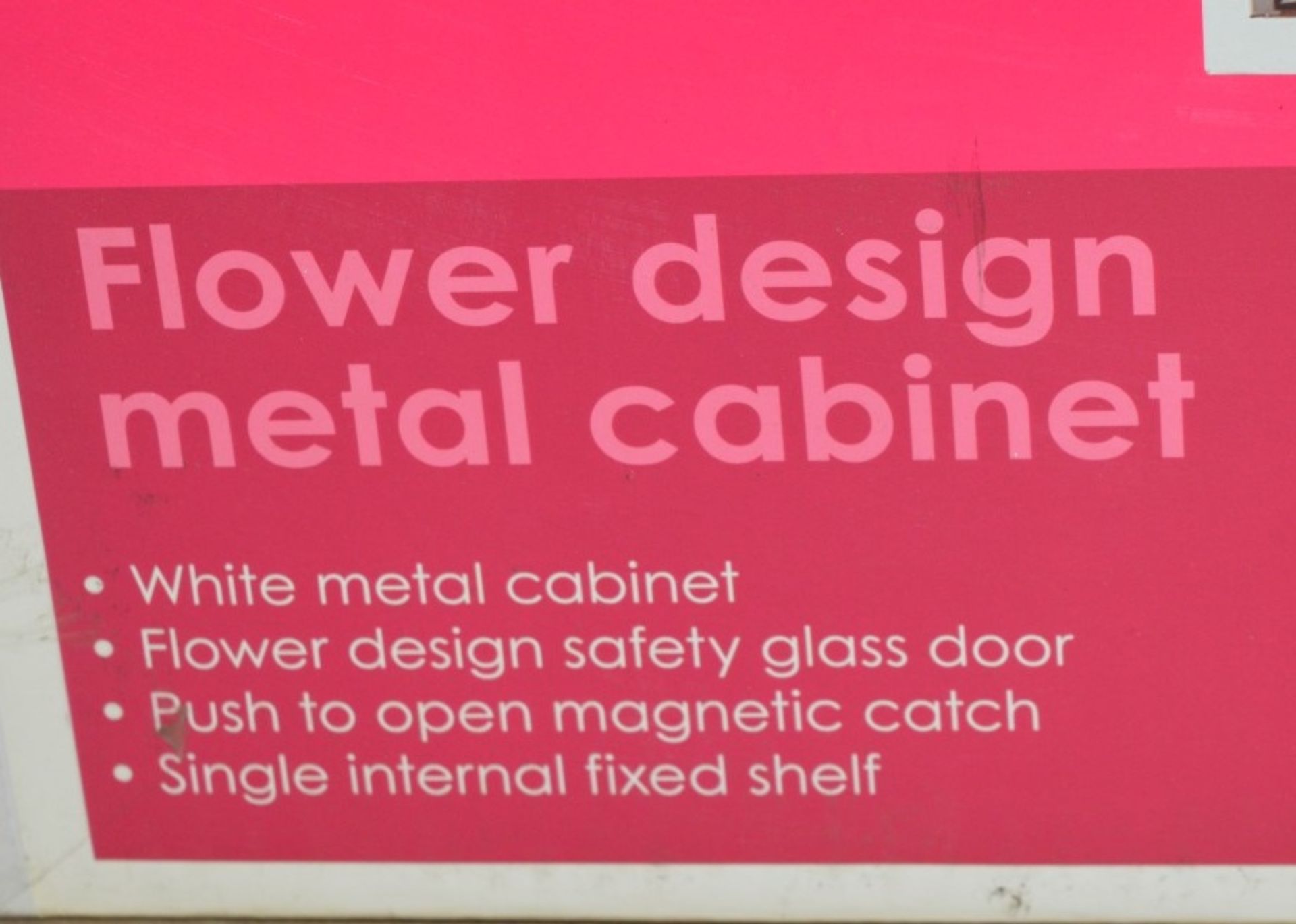 1 x B&Q Flower Design Metal Cabinet - White Metal Cabinet With Flower Design Safety Glass Door - - Image 3 of 4