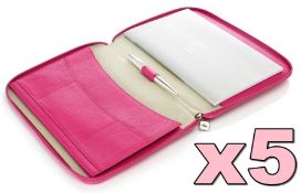 5 x Genuine Leather Travel Zip Folder / Ipad Cases by ICE London - EGF-6005 PK - Colour: Pink -