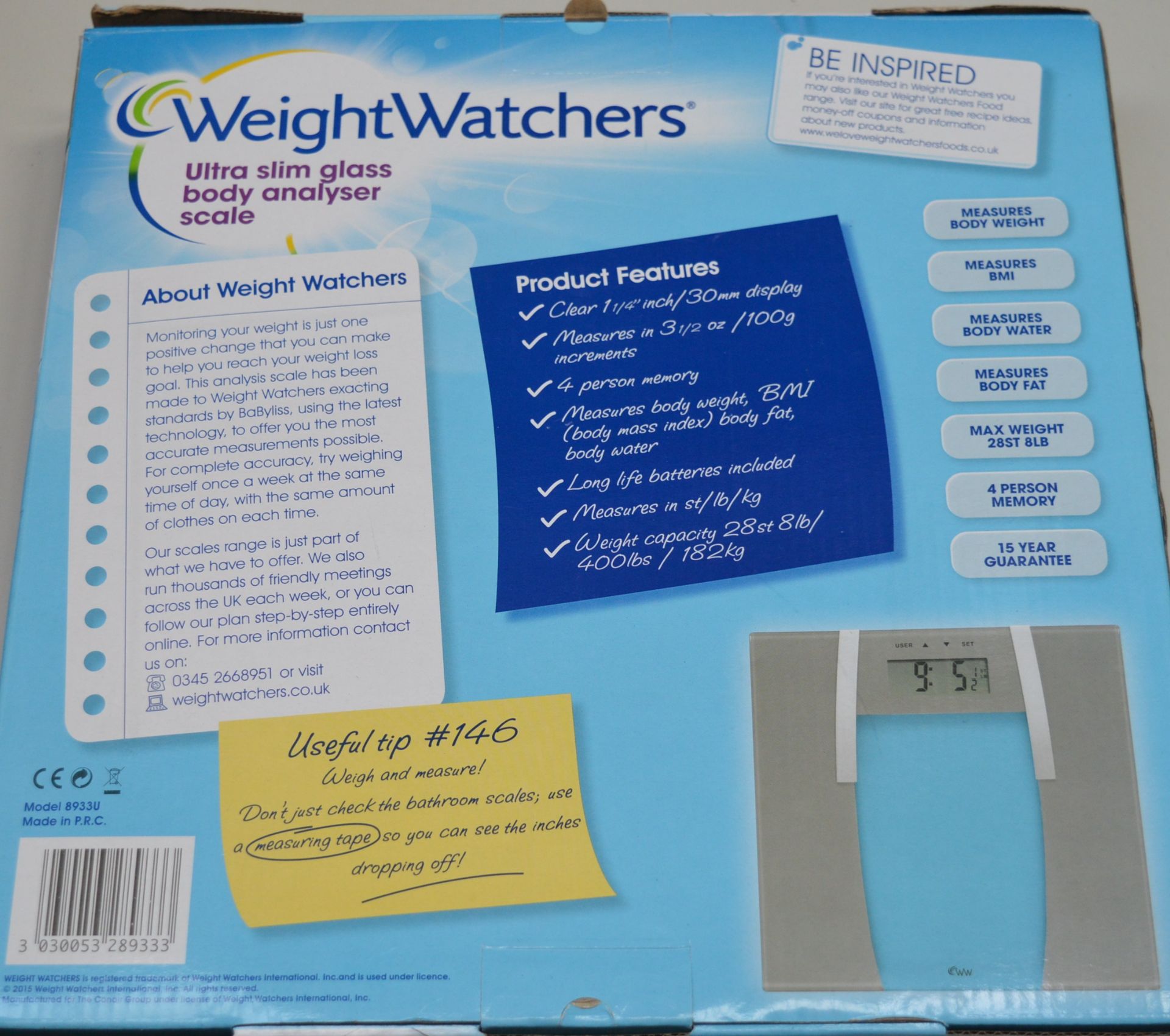 1 x Weight Watchers Ultra Slim Glass Body Analyser Scales - Measures Body Weight, Body Water, BMI - Image 5 of 6