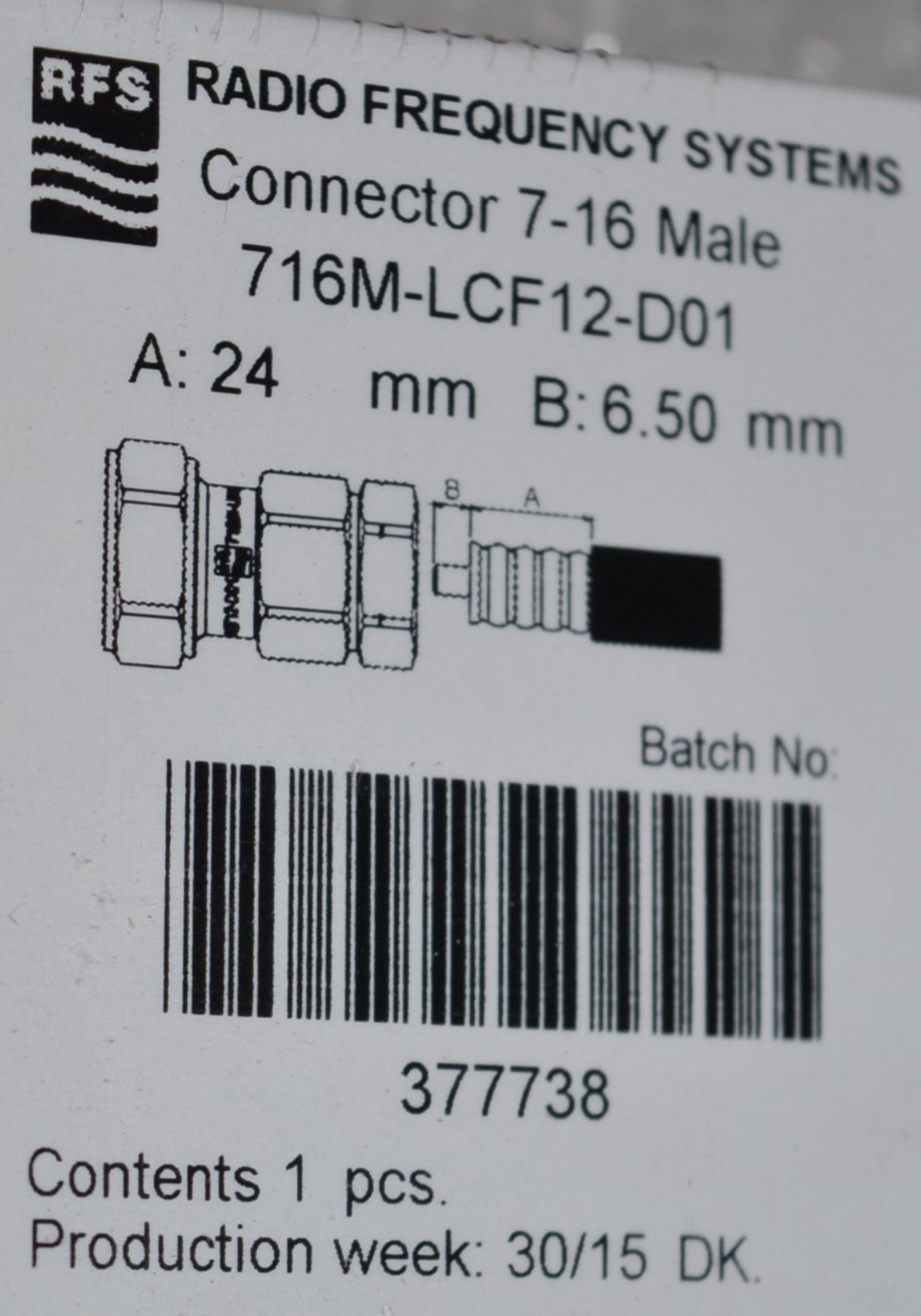 15 x Radio Frequency Systems 7-16 Male Connectors for Coaxial Cable - Type 716M-LCF78-D01 - Brand - Image 3 of 3