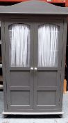 1 x Childs 2-Door "Princess" Wardrobe - Finished In Grey With White Net Curtains - Pre-owned in Good