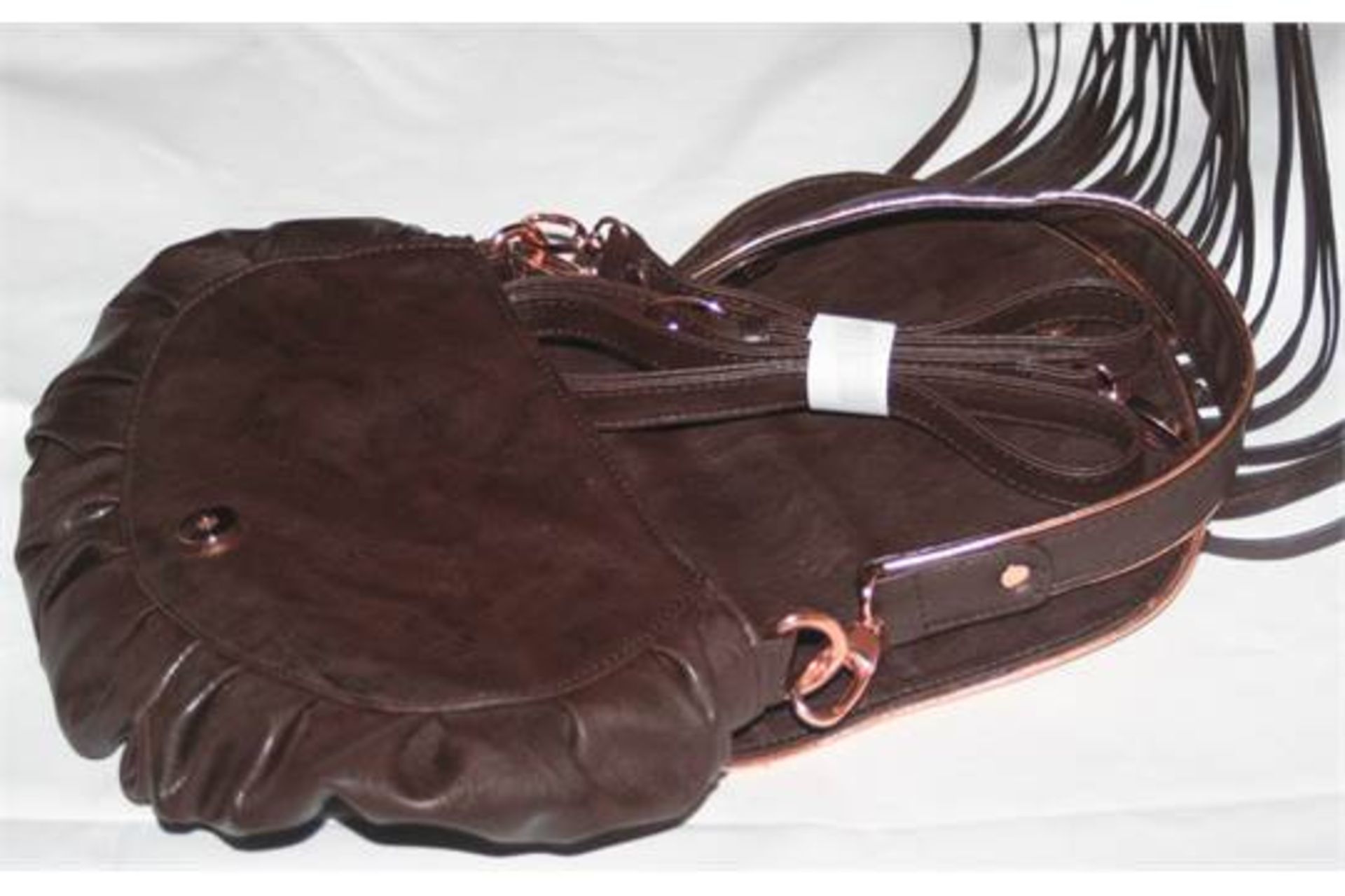 1 x Zandra Rhodes Jada Brown Tassel Fringe Satchel Handbag - Brand New Stock - PU Leather - - Image 4 of 4