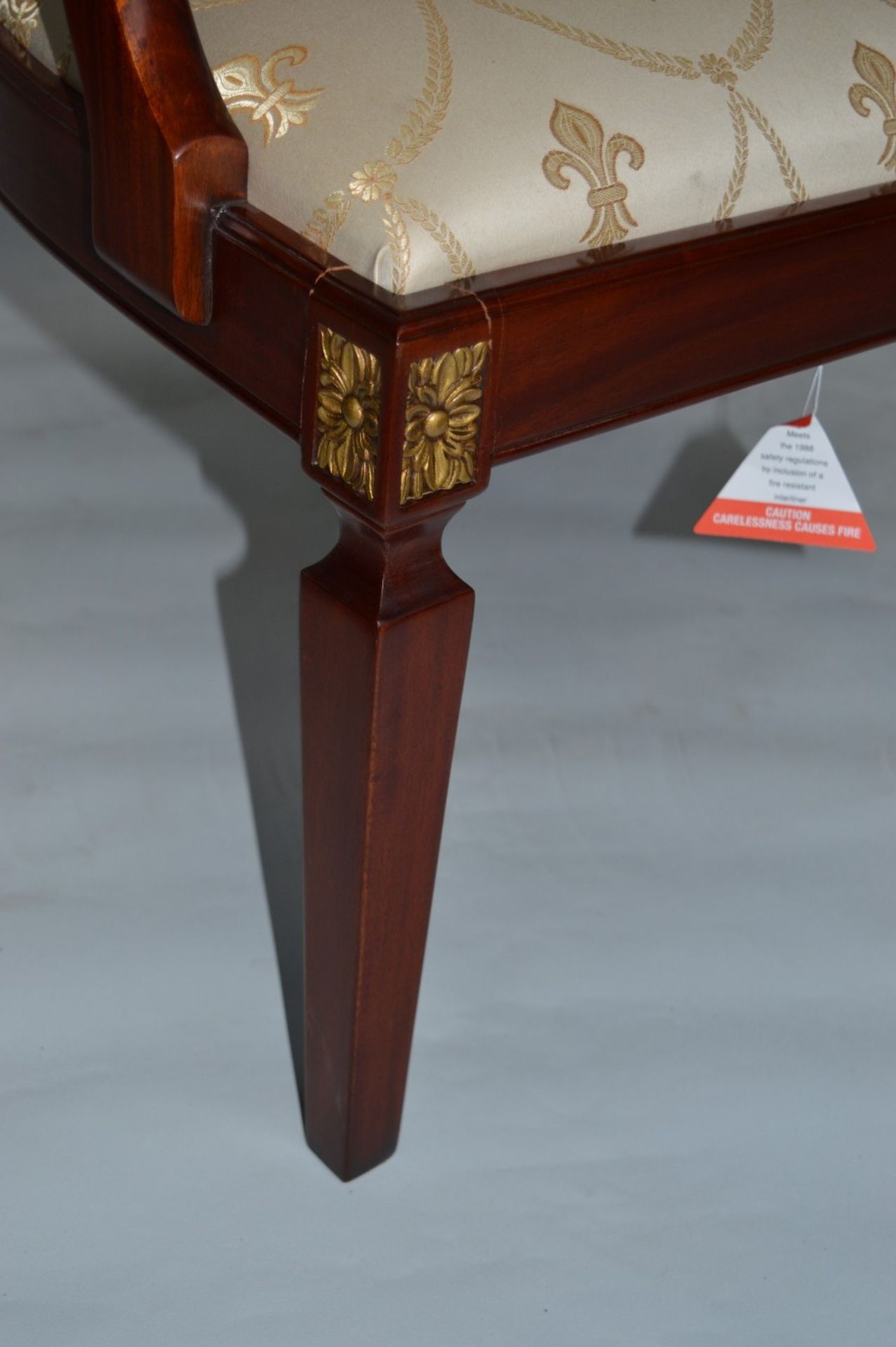 1 x Charles Barr Regal Dining Carver Chair Mahogany decorated with inlaid burr olive ash veneered.( - Image 8 of 12