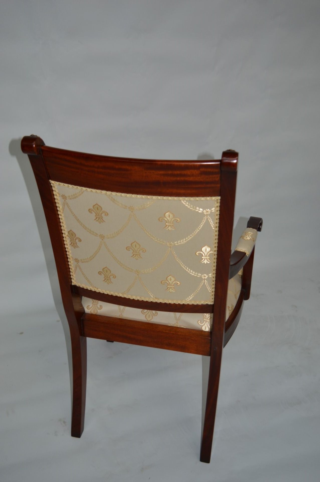 1 x Charles Barr Regal Dining Carver Chair Mahogany decorated with inlaid burr olive ash veneered.( - Image 9 of 12