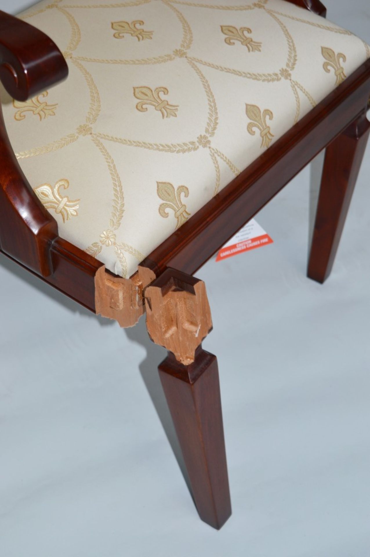 1 x Charles Barr Regal Dining Carver Chair Mahogany decorated with inlaid burr olive ash veneered.( - Image 6 of 12