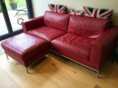 3-Piece Red Leather Suite - Lot Includes Sofa Red In RED Leather and Chrome, Plus Matching Chair &