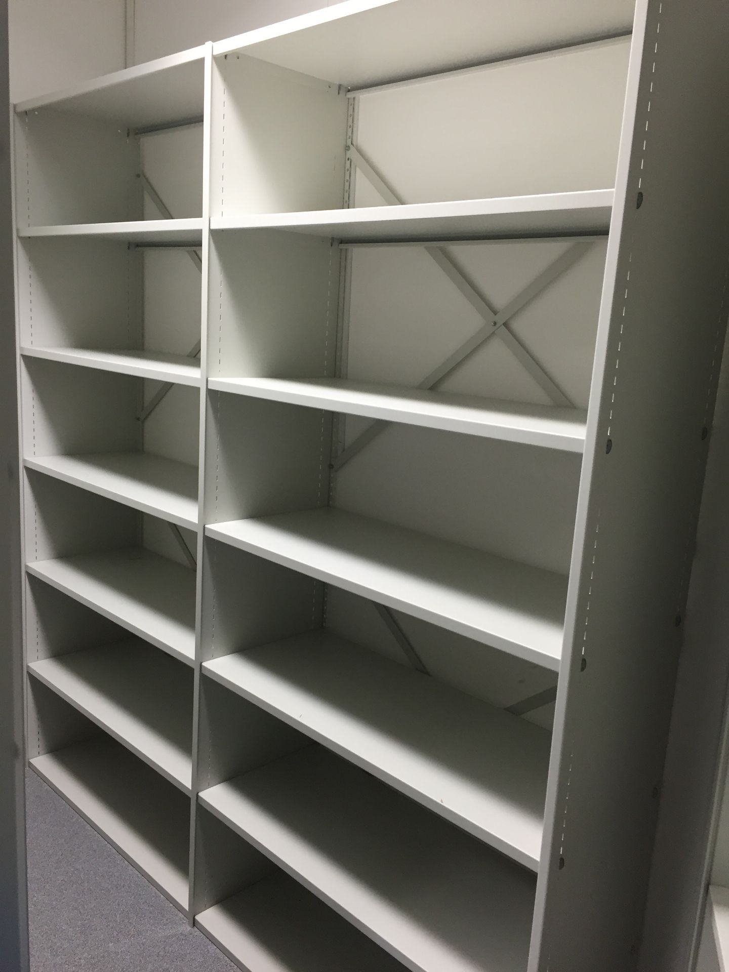 20 x Modern Light Grey Metal Storage Bays - Includes 25 Uprights and 168 Shelves - Excellent Clean - Image 10 of 12