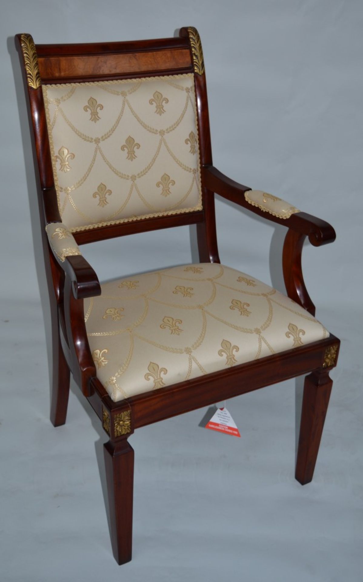 1 x Charles Barr Regal Dining Carver Chair Mahogany decorated with inlaid burr olive ash veneered.( - Image 5 of 12