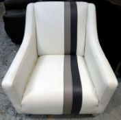 1 x  Cream Leather Chair - Features Fendi-style Design With A 2-Tone Grey Stripe - L75x90x80cm -