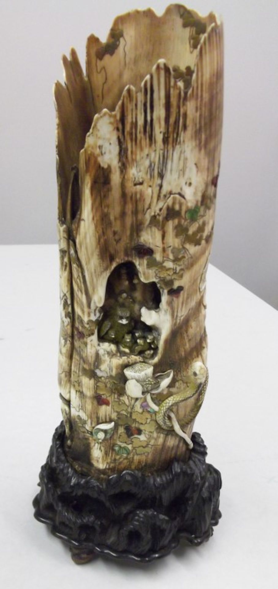 1 x WICK ANTIQUES "Macabre Tusk" Antique Period Ivory Vase With Ornate Stand (4156) - Over 13 Inches - Image 2 of 7