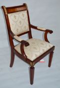 1 x Charles Barr Regal Dining Carver Chair Mahogany decorated with inlaid burr olive ash veneered.(