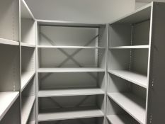 20 x Modern Light Grey Metal Storage Bays - Includes 25 Uprights and 168 Shelves - Excellent Clean