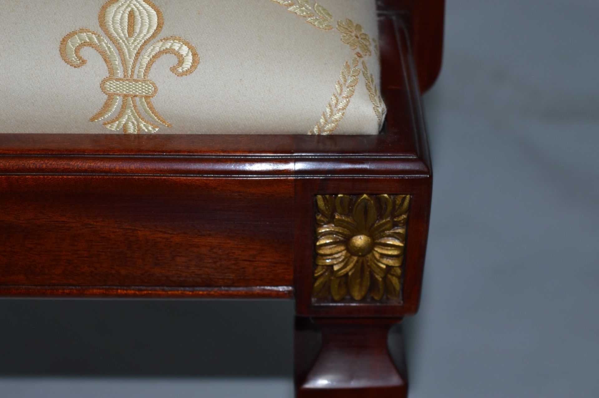 1 x Charles Barr Regal Dining Carver Chair Mahogany decorated with inlaid burr olive ash veneered.( - Image 10 of 12