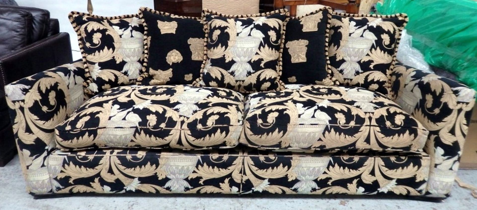 1 x DURESTA Premium "Trafalgar" Grande Sofa - Features A Versace-style Design in Black -