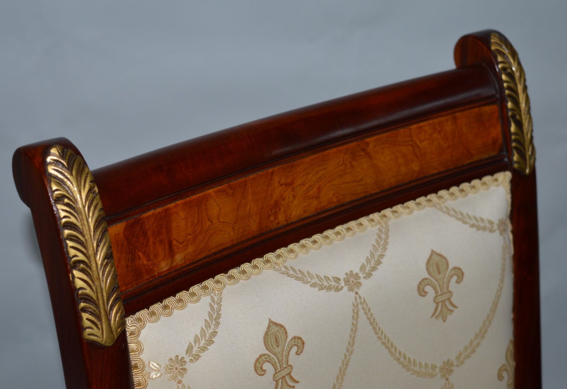 1 x Charles Barr Regal Dining Carver Chair Mahogany decorated with inlaid burr olive ash veneered.( - Image 7 of 12