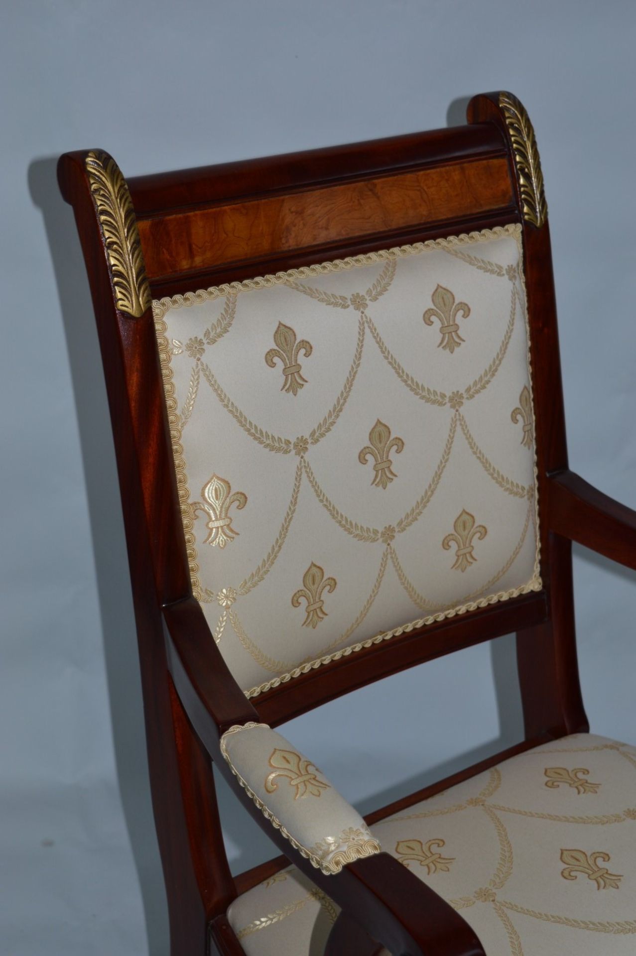 1 x Charles Barr Regal Dining Carver Chair Mahogany decorated with inlaid burr olive ash veneered.( - Image 3 of 12