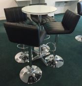 1 x Contemporary Poser Table With Four Faux Leather Bar Stools - Modern White Gloss Finish, Chrome