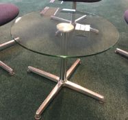1 x Modern Coffee Table Featuring a Thick Round Glass Surface and Cross Feet Chrome Base - Premium