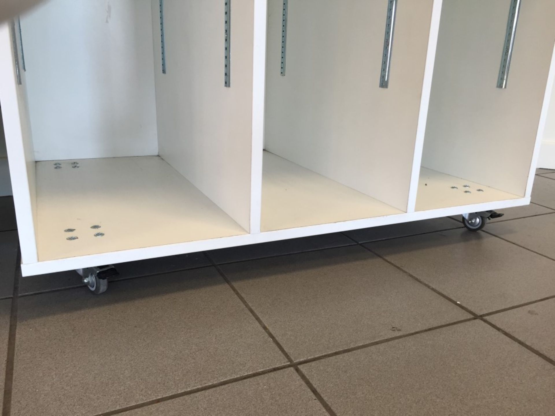 2 x Substantial Mobile Floor Display Cabinets with adjustable height shelving - Wheels under have - Image 7 of 14