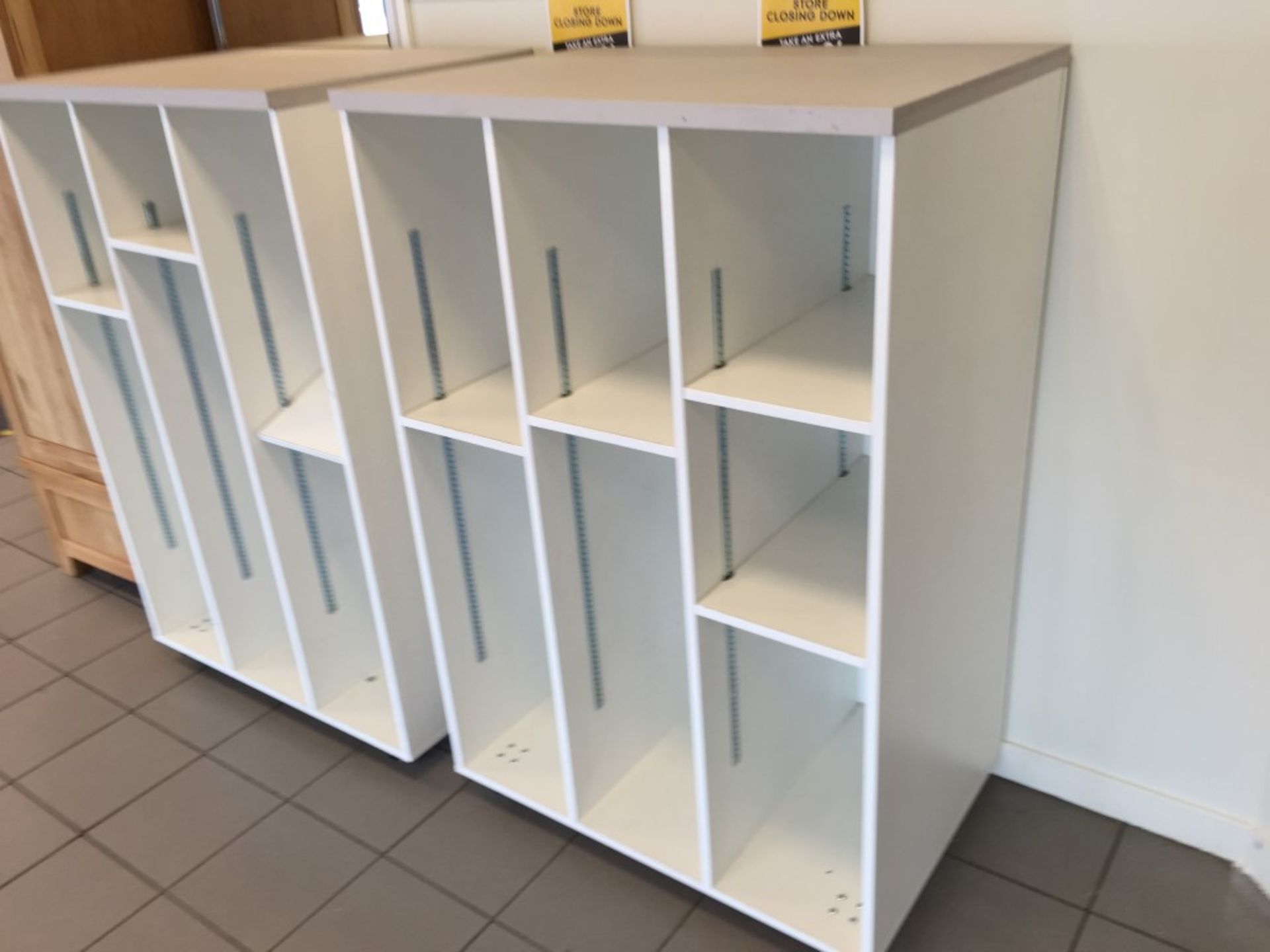 2 x Substantial Mobile Floor Display Cabinets with adjustable height shelving - Wheels under have - Image 3 of 14