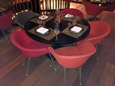 1 x Quality Dark Wood Round Dining Table Diameter 120cm Plus 5 x Chairs as per photographs  - Buyers