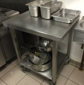 1 x Heavy Duty Stainless Steel Prep Table With Secure Locking Wheels and Under Shelf - Dimensions: