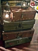 4 x Old Style Suitcases / Trunks and 2 x Metal Lanterns incorporating a tasteful themed look of