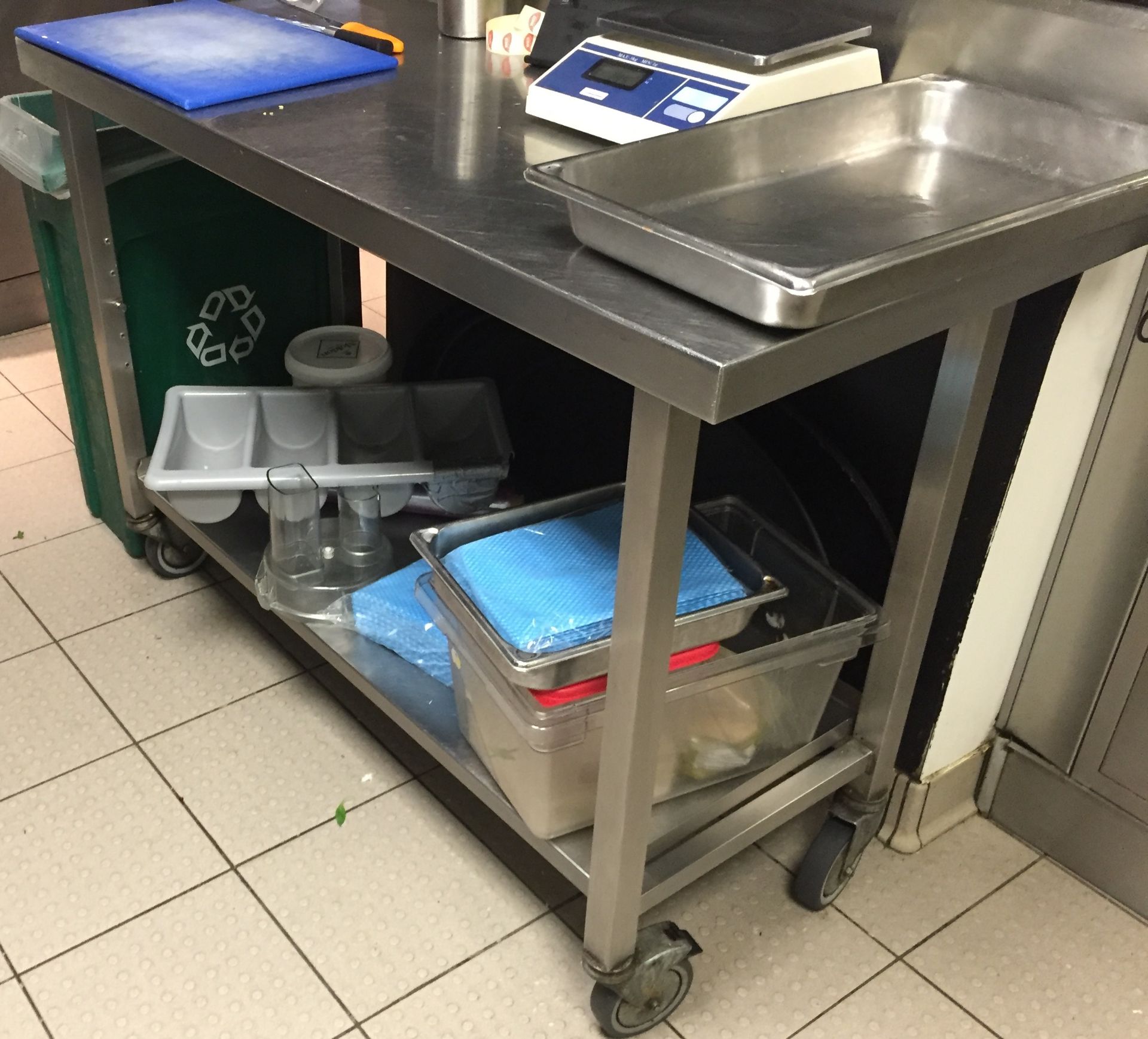 1 x Substantial Stainless Steel Portable Table / Trolley with secure locking wheels and under - Image 2 of 2