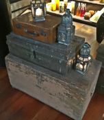 3 x Old Style Suitcases /Trunks  and 3 x Metal Lanterns incorporating a tasteful themed look of