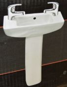 1 x Xpress Spectrum Short Projection 2 Tap Hole Cloakroom Sink Basin With Pedestal - 250mm Short