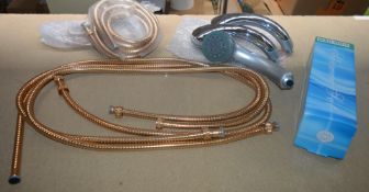 Assorted Lot of Bathroom Accessories Included 7 x Gold Flexi Hoses and 4 x Various Shower Heads -